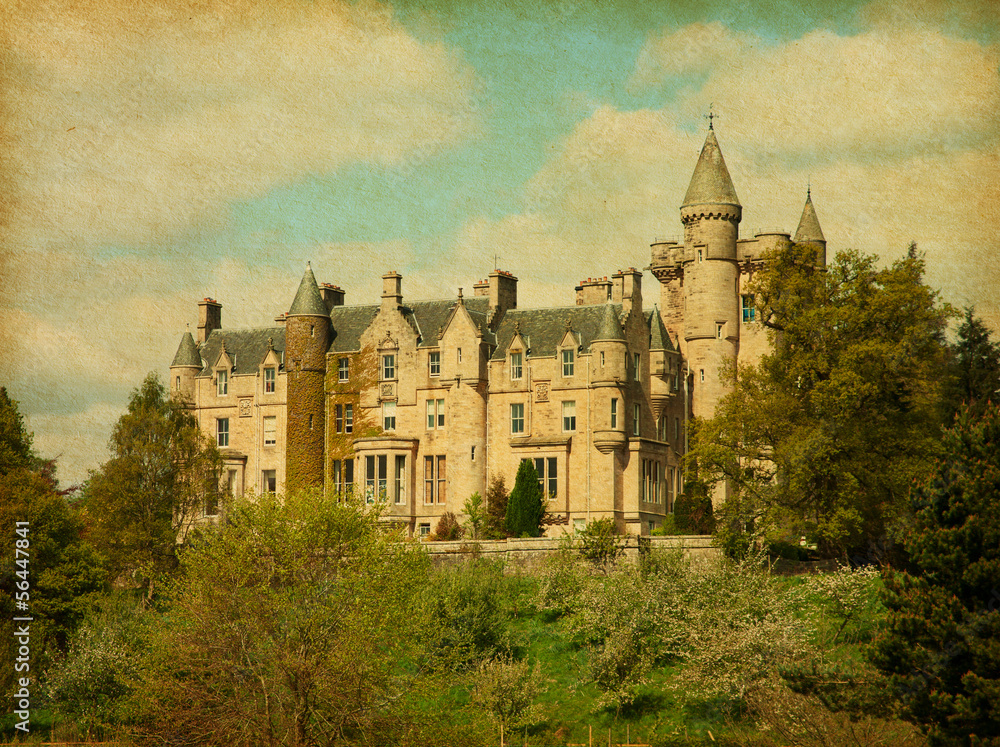 Retro image of Blair Drummond house, Scotland, UK.