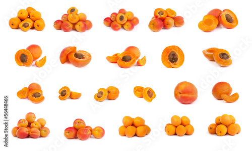 set of ripe apricots with a half