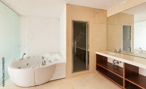 Interior apartment, view bathroom with big bath