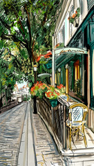 Fototapete Abbildung Paris Verträumte Pariser Gasse in Aquarell  © ZoomTeam