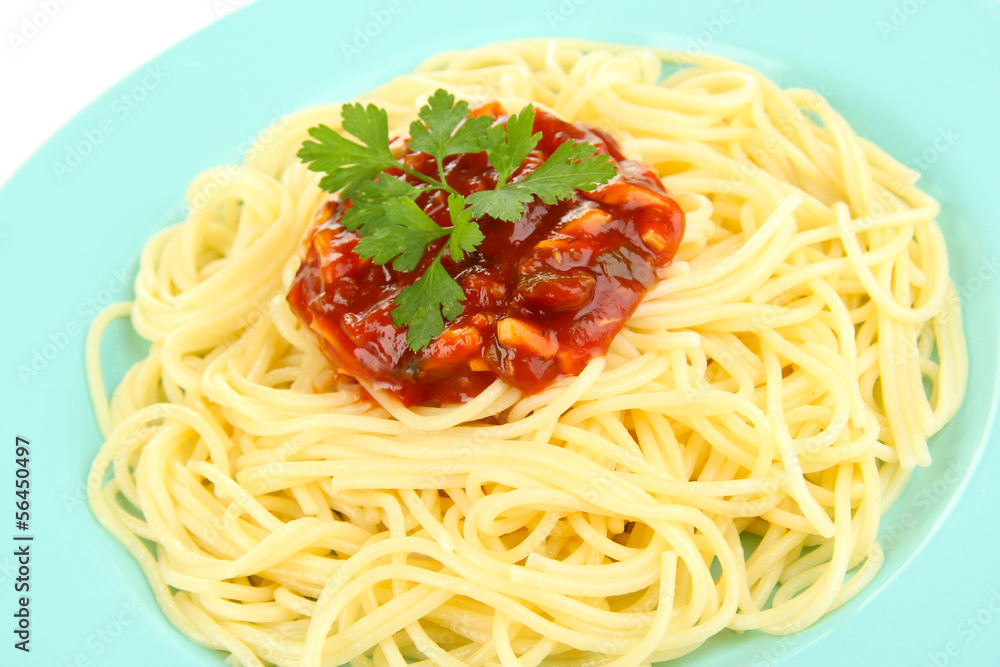 Italian spaghetti in plate close-up Italian spaghetti in plate close-up