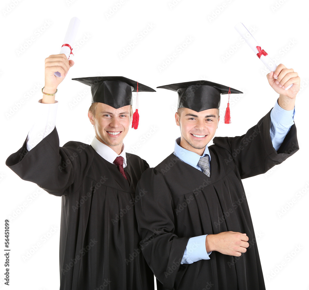 Two happy graduating students isolated on white Two happy graduating students isolated on white