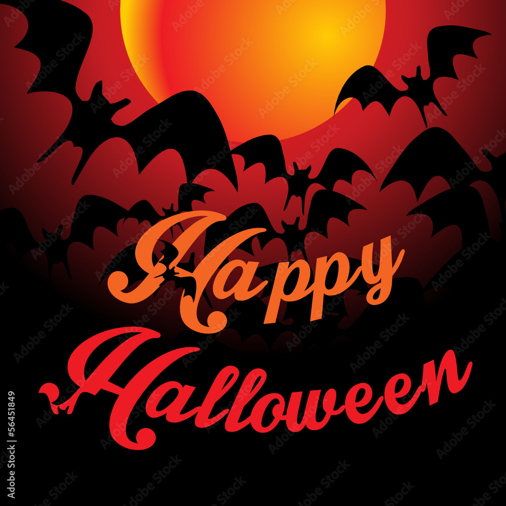halloween background with full orange moon - vector illustration