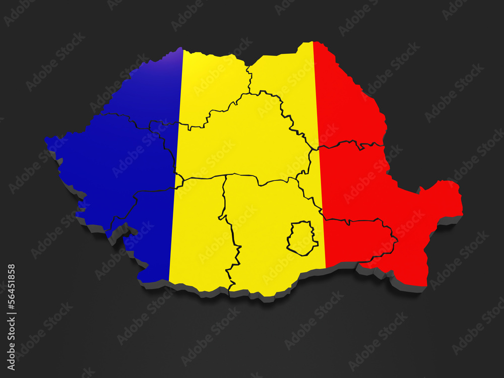 Fototapeta premium Three-dimensional map of Romania.