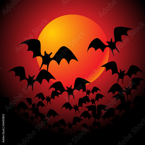 halloween background with full orange moon - vector illustration