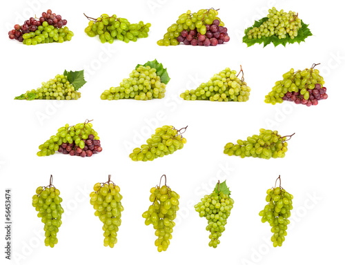 set of White and Red Grapes laying isolated