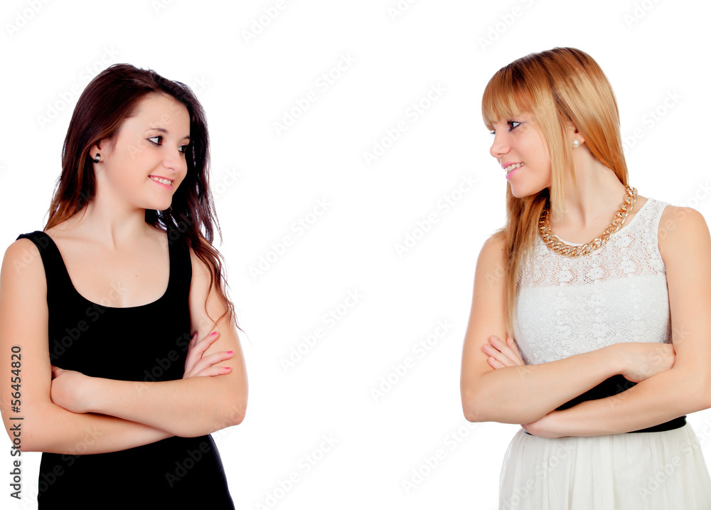 Two teen sisters isolated Two teen sisters isolated