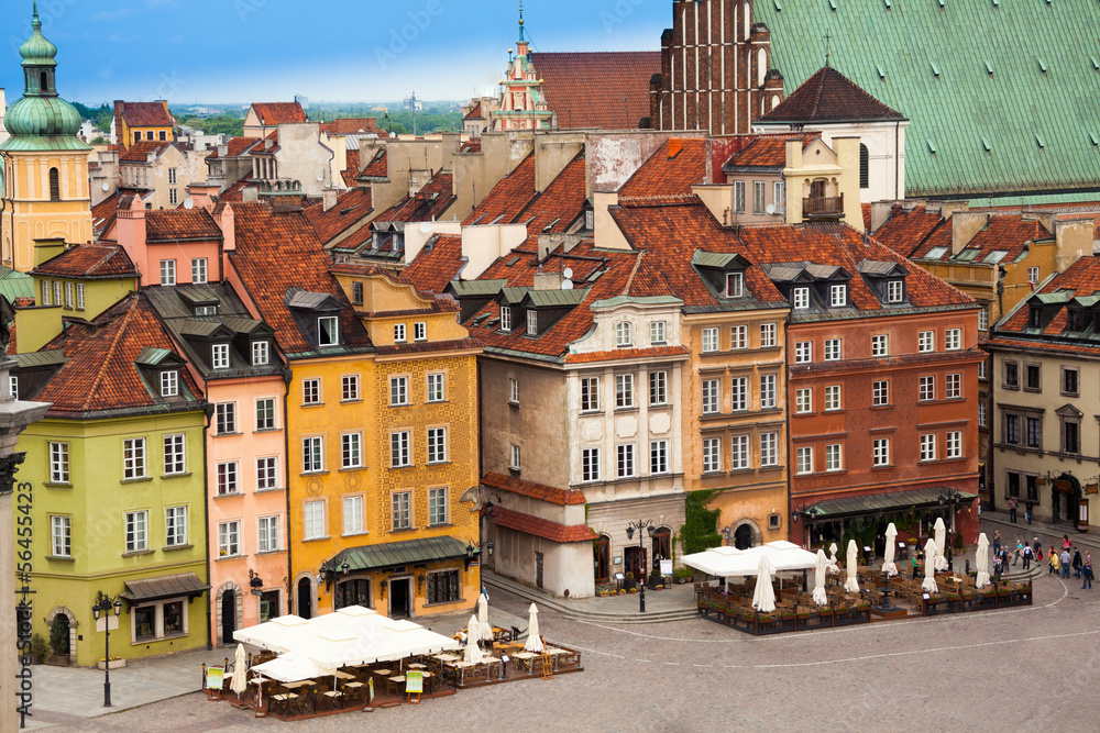 Color houses on Castle square in Warsaw