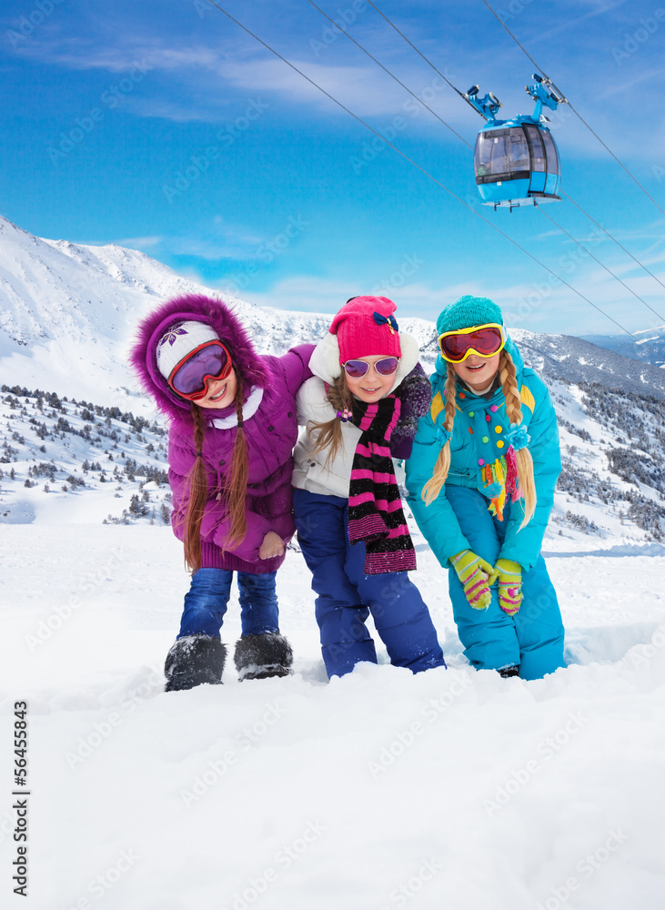 Three kids together in ski resort Three kids together in ski resort