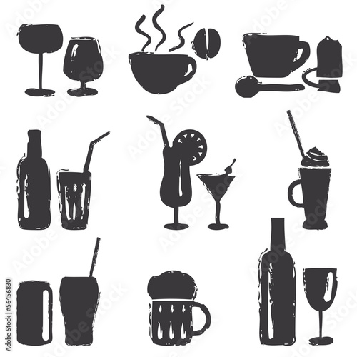 Hand drawn beverages silhouette icons