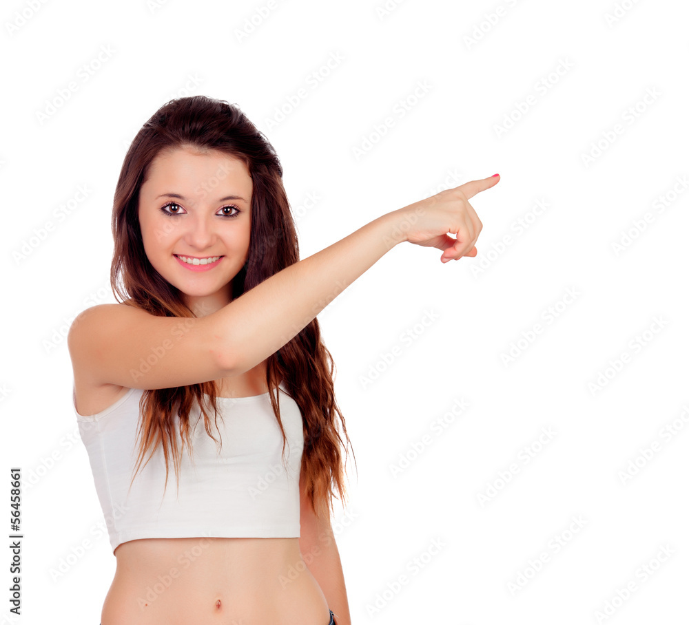 Young teenage girl pointing at something Young teenage girl pointing at something
