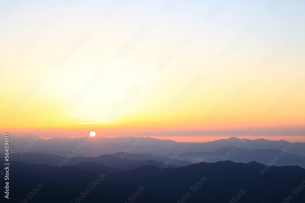 Morning sun rises in the mountain, Kusatsu, Japan
