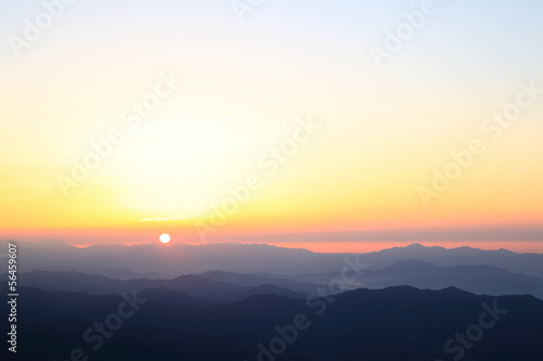 Morning sun rises in the mountain, Kusatsu, Japan © norikazu