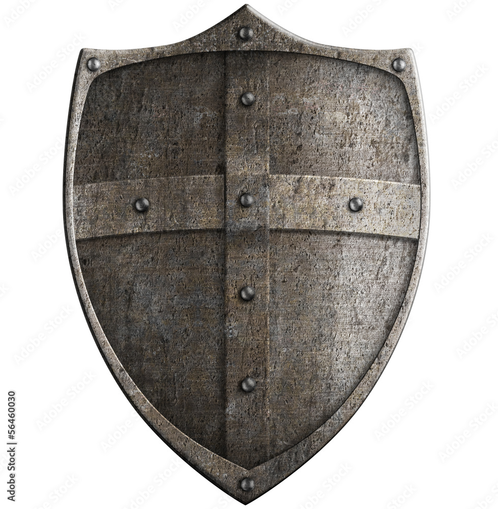 medieval crusader's metal shield isolated with clipping path inc