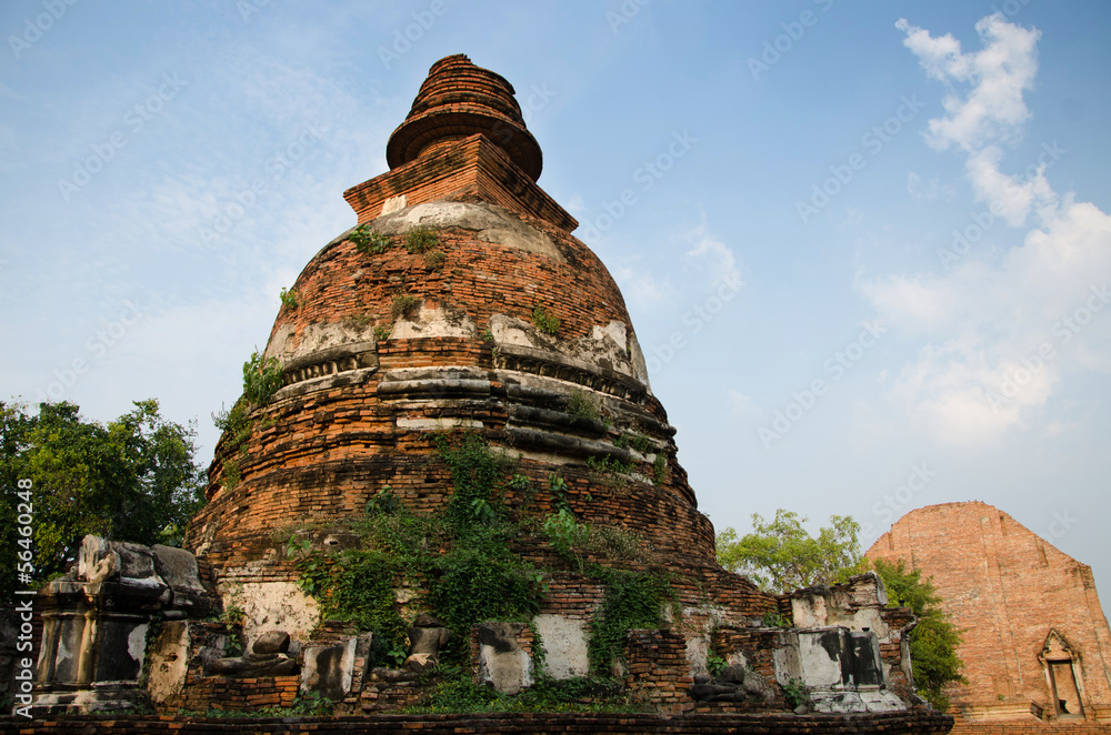Big Pagoda at Wat Maheyong, Ancient temple in Ayutthaya, Thailan