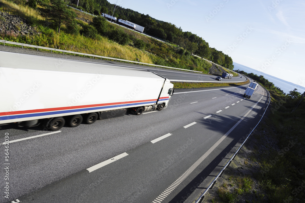 truck on freeway, super wide and elevated view truck on freeway, super wide and elevated view