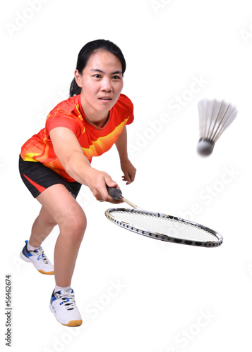 badminton player isolated on white background