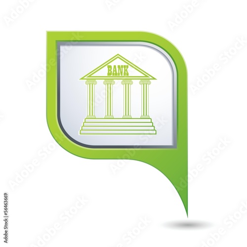 Map pointer with bank building icon