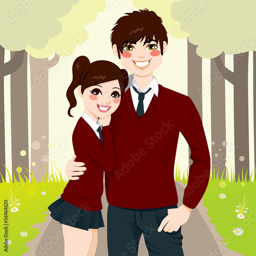 High School Couple Hugging