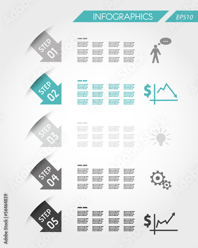 turquoise arrows with five icons