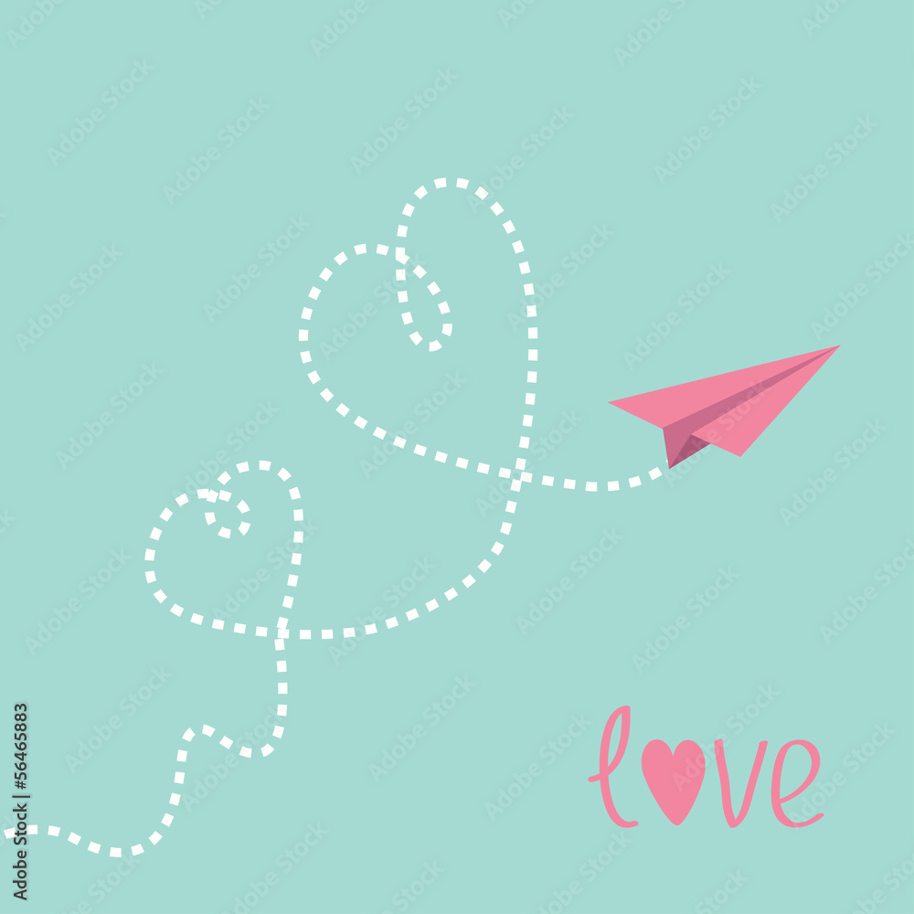 Origami paper plane. Two dash heart in the sky. Love card. Stock Vector ...