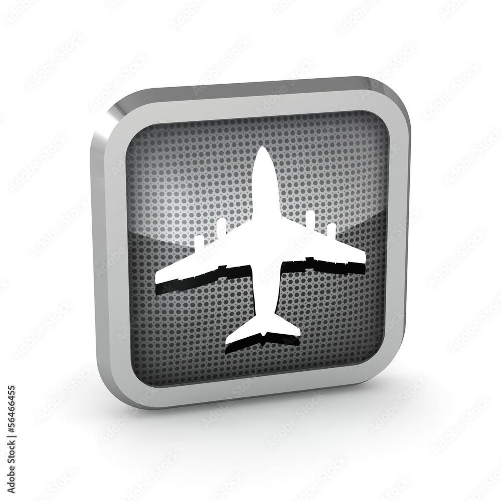 metallic airplane icon on a white background