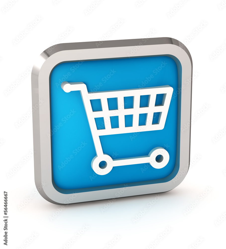 Blue shopping cart icon on a white background Blue shopping cart icon on a white background