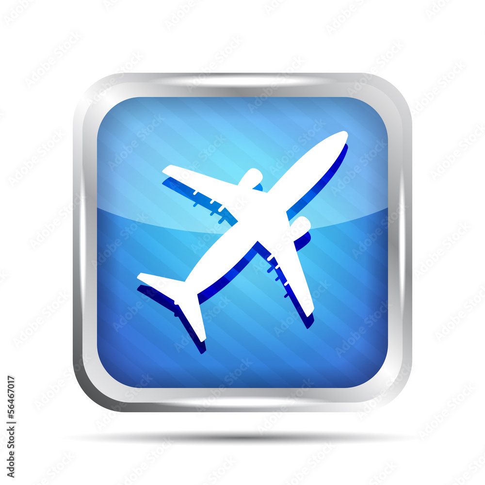 blue striped airplane icon on a white background