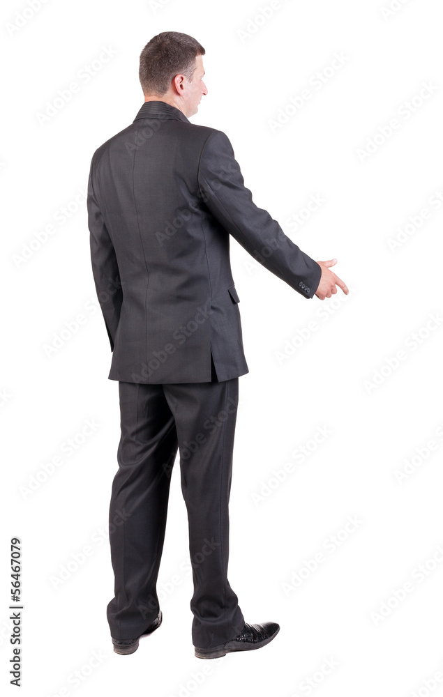 side view of Businessman in black suit handshake side view of Businessman in black suit handshake