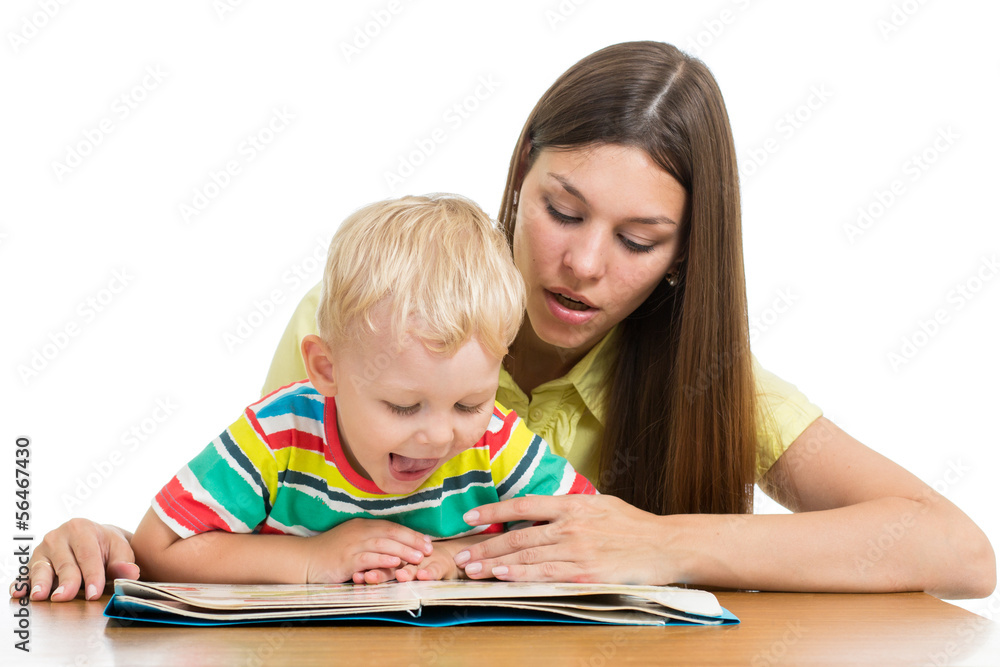 happy mother reading a book to kid boy happy mother reading a book to kid boy