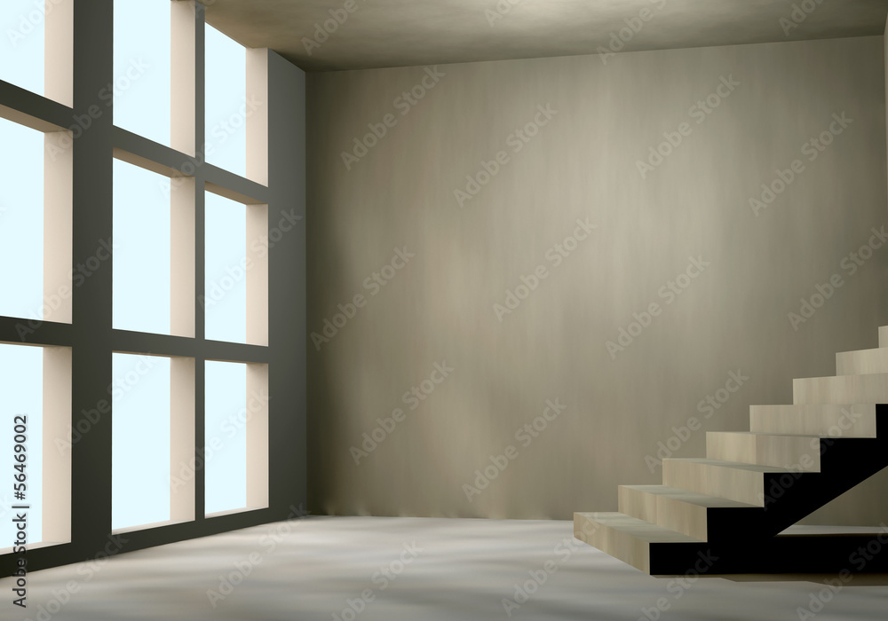 Fototapeta premium 3D concrete wall and large window