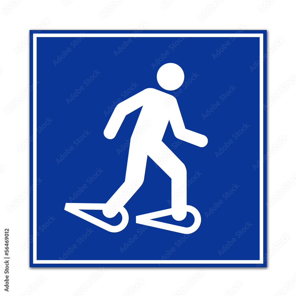 Cartel simbolo hombre andando con raquetas de nieve