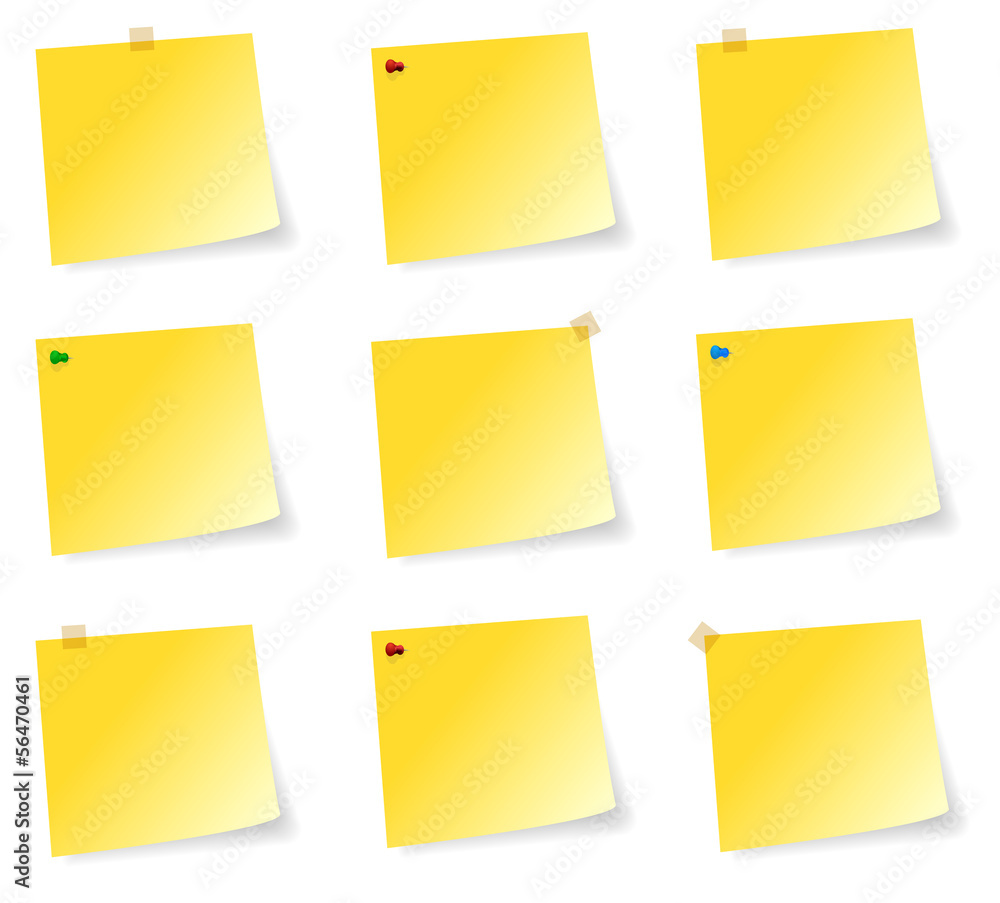 Blank Collection Of Yellow Sticky Notes With Adhesive Tape Blank Collection Of Yellow Sticky Notes With Adhesive Tape
