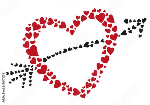 Großes Herz mit Pfeil aus vielen kleinen Herzen. In love.