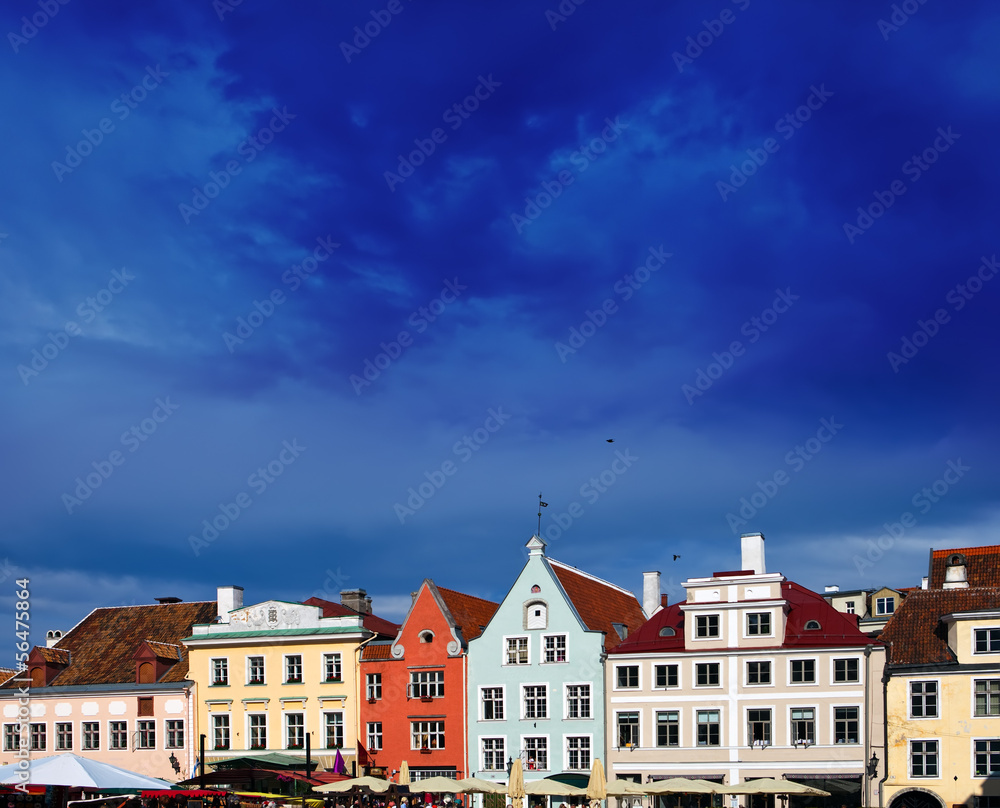 Tallinn, Estonia.multicolor houses on Town hall square...
