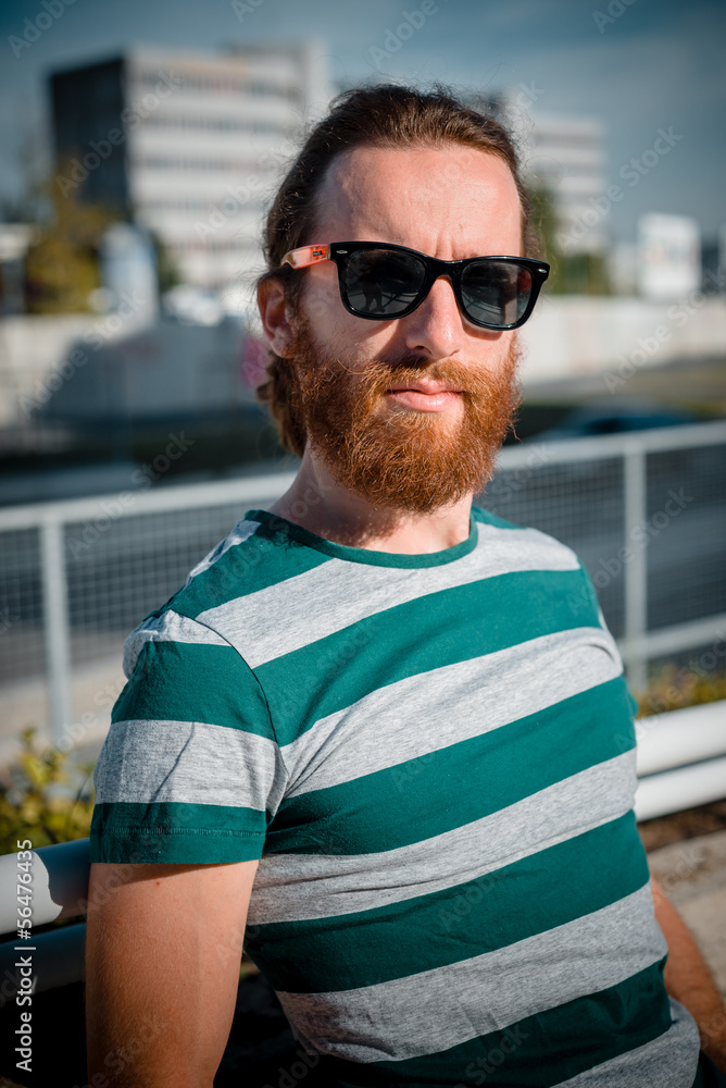 stylish hipster model with long red hair and beard lifestyle stylish hipster model with long red hair and beard lifestyle