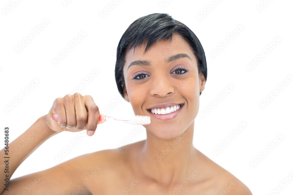 Gorgeous black haired woman brushing her teeth Gorgeous black haired woman brushing her teeth