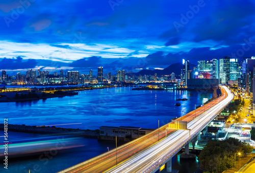 Hong Kong city with highway at night © leungchopan