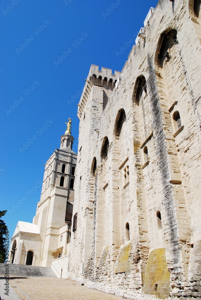 Popes Palace and Notre Dame church in Avignon, France