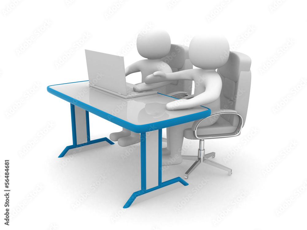 Fototapeta premium 3d people and a laptop at a office. Business partners