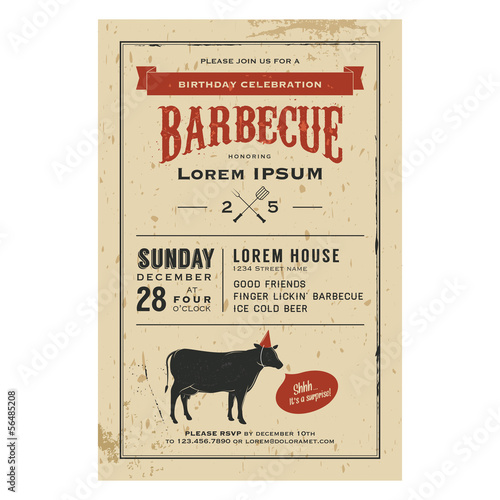 Vintage birthday party barbecue invitation