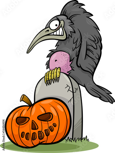 halloween pumpkin with crow cartoon