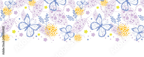 Vector butterfly garden horizontal seamless pattern background