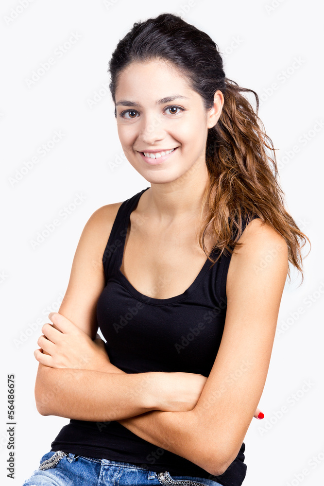 Portrait of smiling young nice woman. Isolated Portrait of smiling young nice woman. Isolated