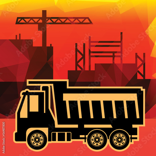 Dump truck on industry background, vector