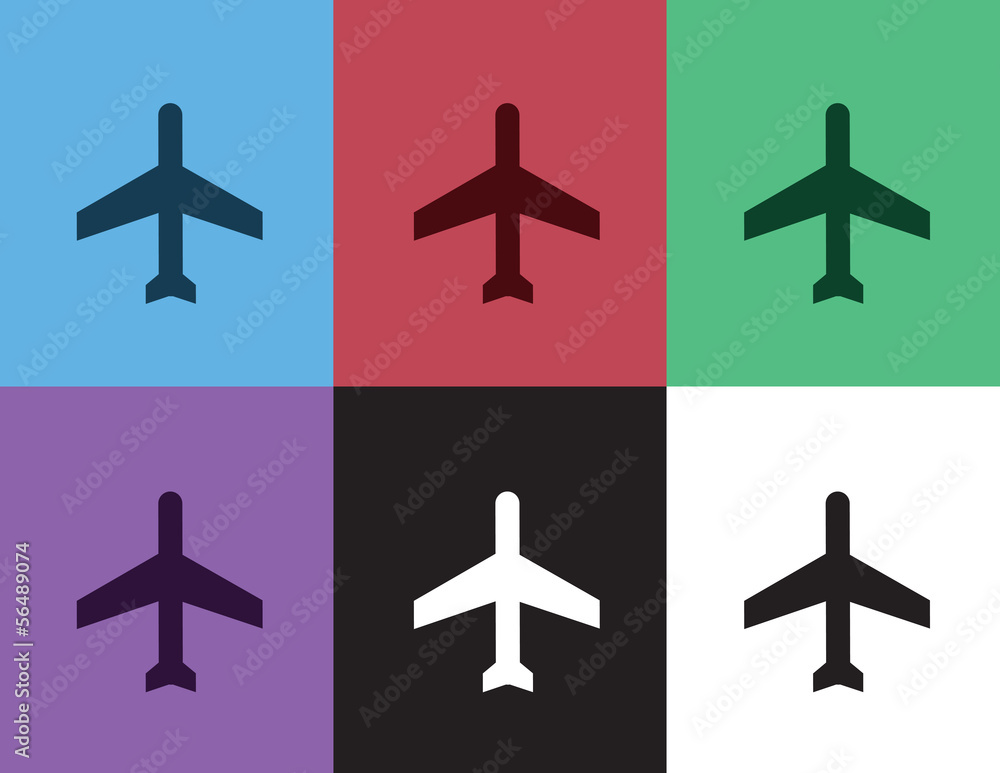 Airplane silhouette in different colors