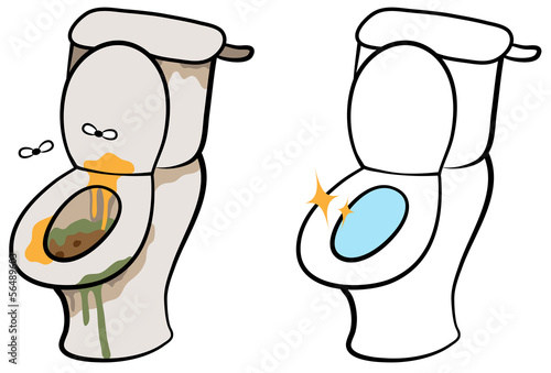 Dirty and clean toilet