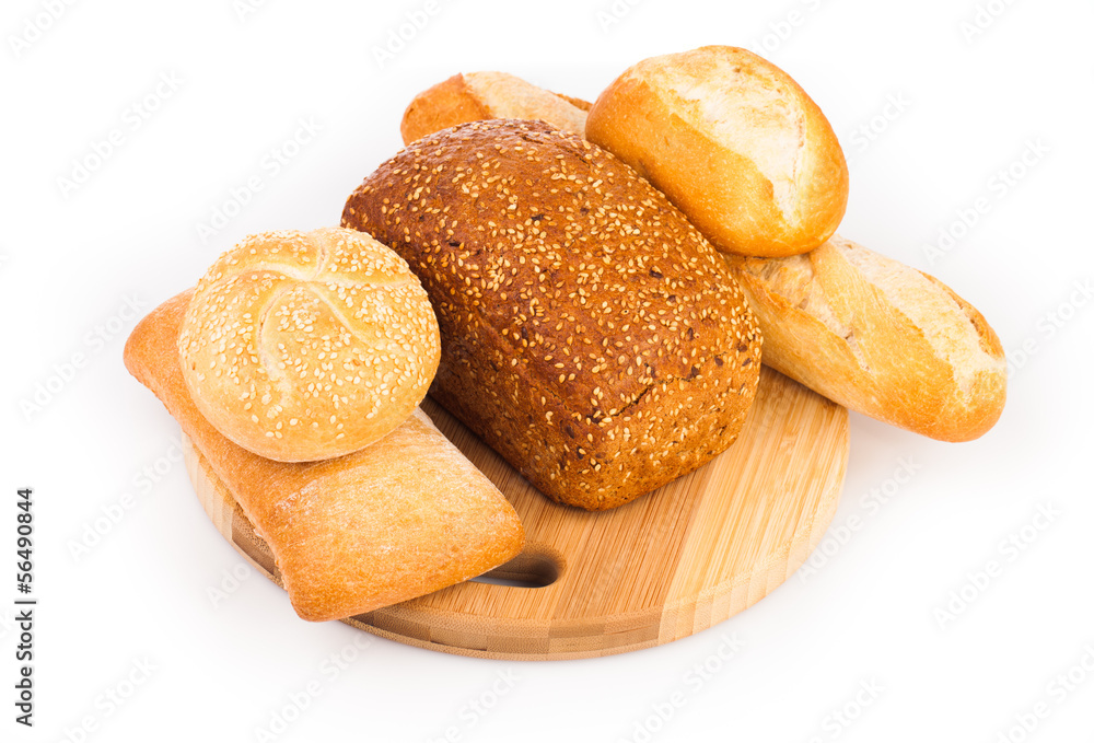 Naklejka premium assortment of baked bread isolated on white background