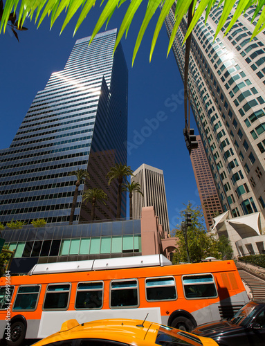 Downtown LA Los Angeles skyline California with traffic