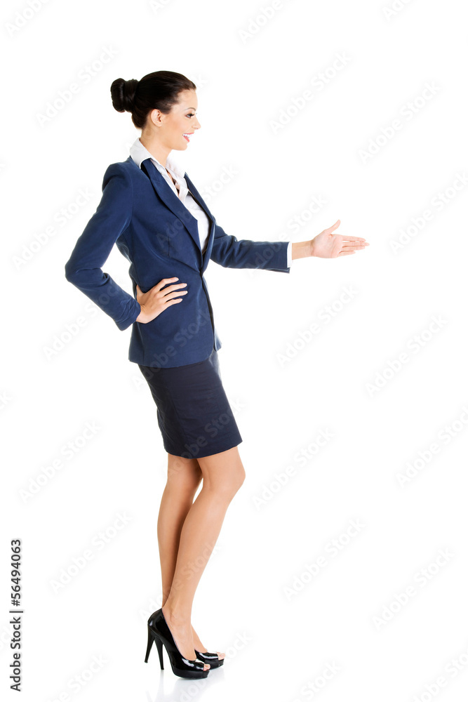 A beautiful businesswoman about to shake hands. A beautiful businesswoman about to shake hands.
